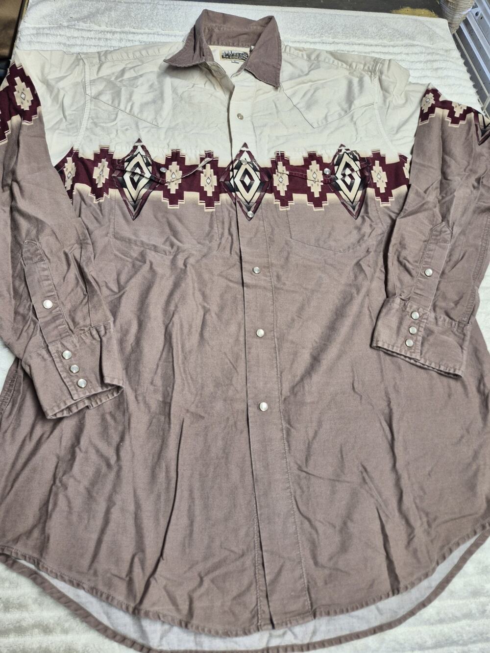 Vintage Express Rider Pearl Snap Western Shirt Mens Large southwestern Aztec 90s